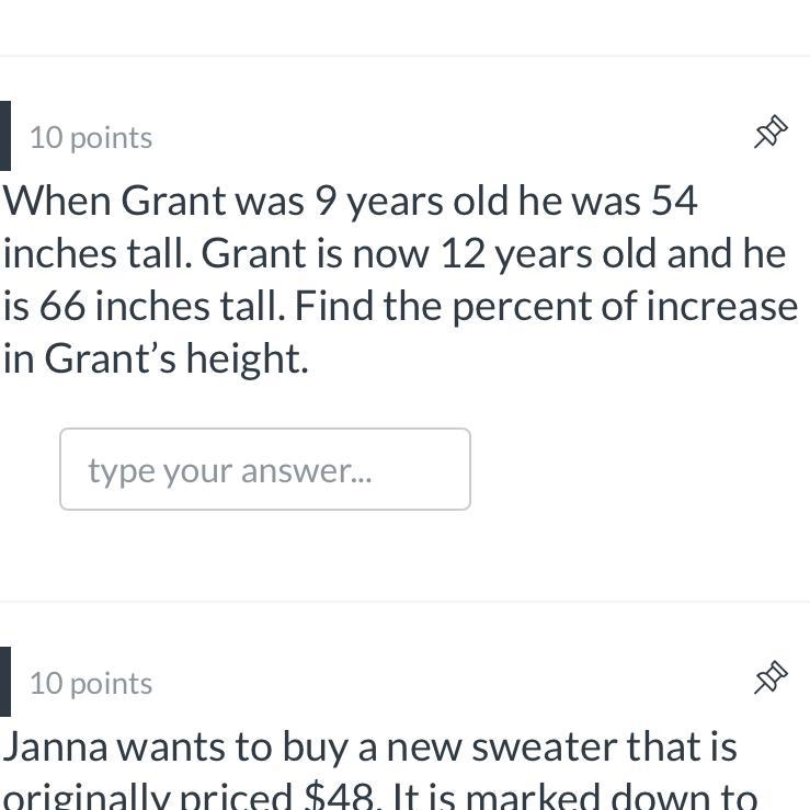 Item 3 is unpinned. Click to pin. When Grant was 9 years old he was 54 inches tall-example-1