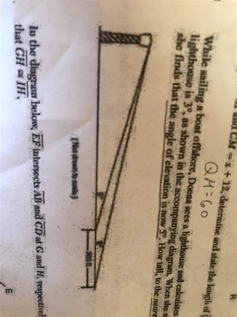 While sailing a boat offshore, Donna sees a lighthouse and calculates that the angle-example-1