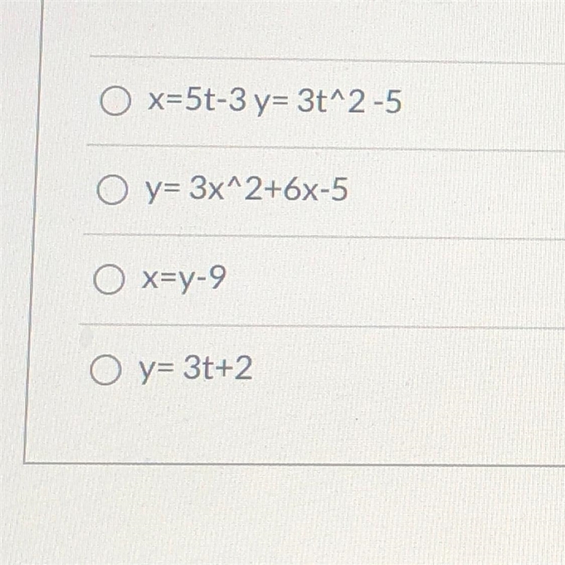 Which of the following is a parametric equation?-example-1