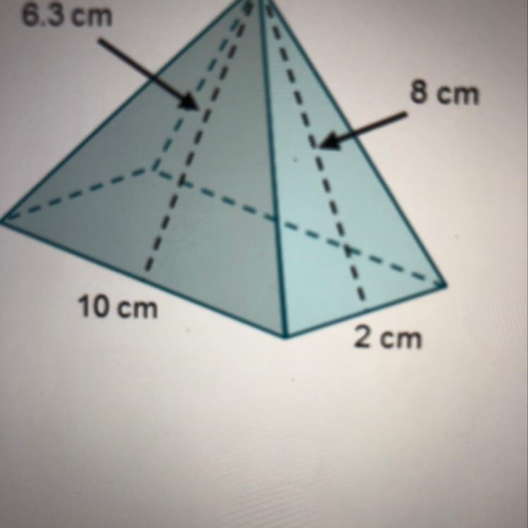 What is the surface area of the rectangular pyramid shown? 59,5 cm? 63 em? 75,5 cm-example-1