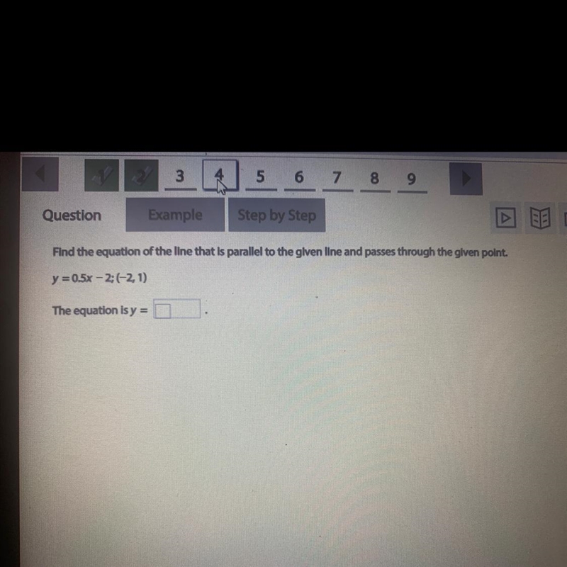 Find the equation of the line that is parallel to the given line and passes through-example-1