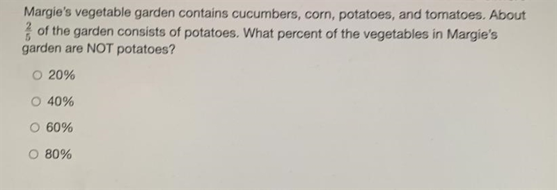 Margie's vegetable garden contains cucumbers, corn, potatoes, and tomatoes. About-example-1