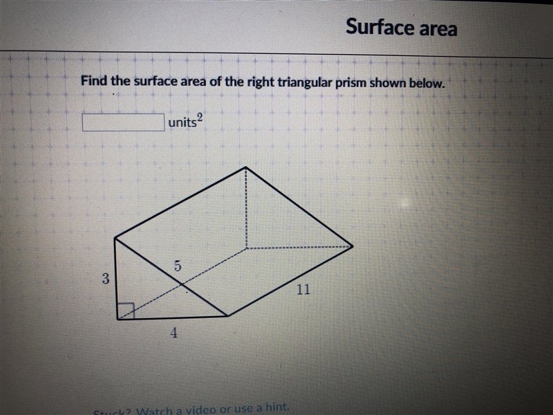 Find the surface area of the right triangular prism shown below.-example-1