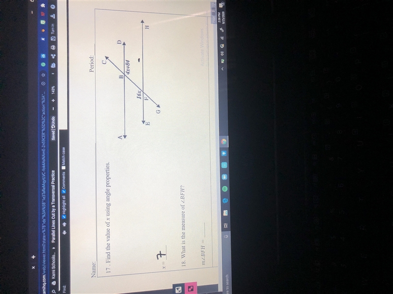 Find the value of x using angle properties & the measure of-example-2