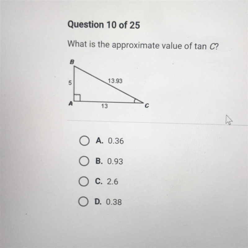 What is the approximate value of tan C? Please help! Urgent!-example-1