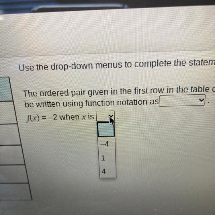 If you can, please help on this Algebra Question. Use the drop-down menus to complete-example-1