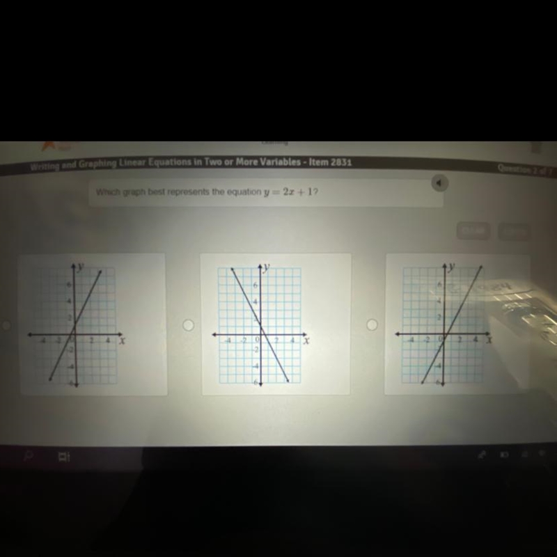 Which graph best represents the equation y = 2x + 1?-example-1