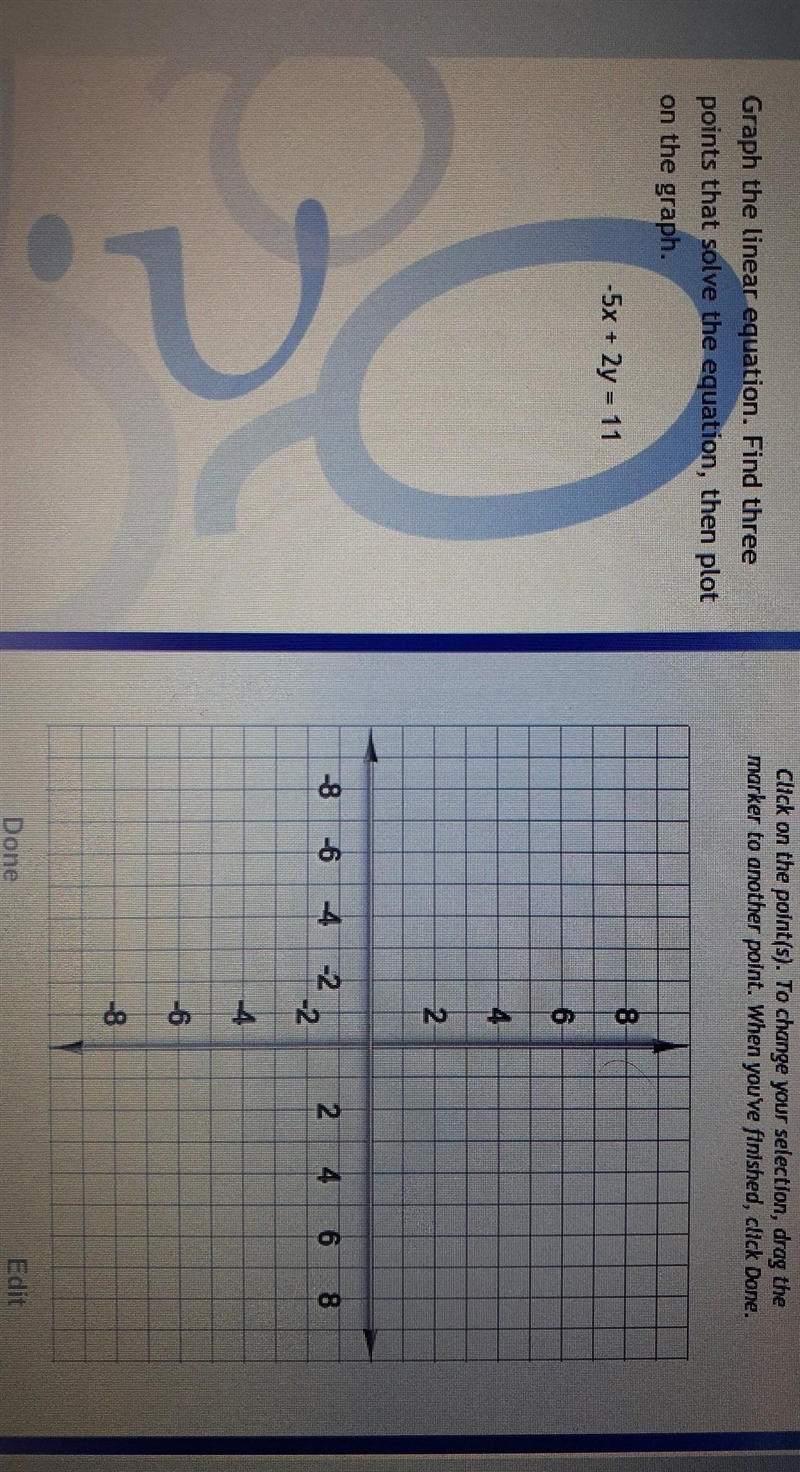 NEED HELP ASPA!!! Graph the linear equation. Find three points that solve the equation-example-1