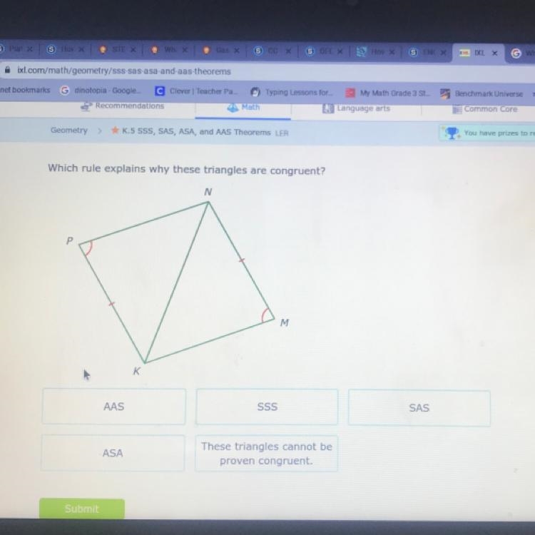 Which rule explains why these triangles are congruent? AAS SAS ASA These triangles-example-1