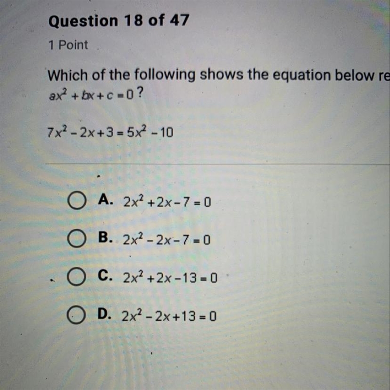 Which of the following shows the equation below rewritten in the form ax? + bx +C-example-1