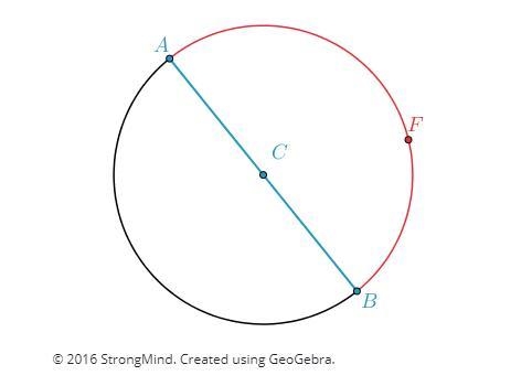 Study the diagram of circle C. In circle C, AB¯¯¯¯¯¯¯¯ is a diameter and point F lies-example-1