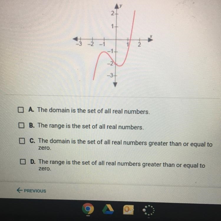 HELPP!! For this graph, mark the statements that are true A the domain is the set-example-1