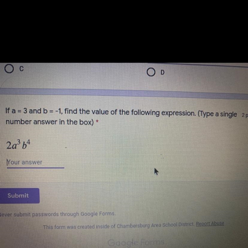 If a = 3 and b = -1, find the value of the following expression.-example-1