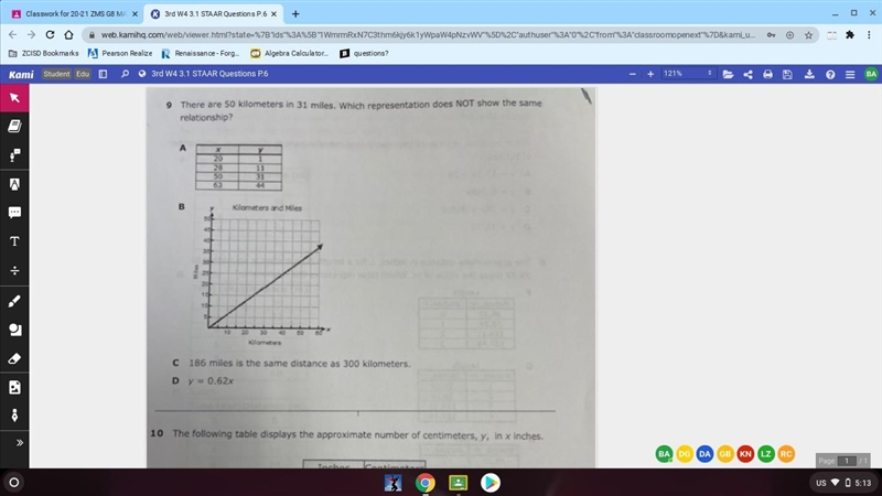 There are 50 kilometers in 31 miles. which representation does NOT show the same relationship-example-1