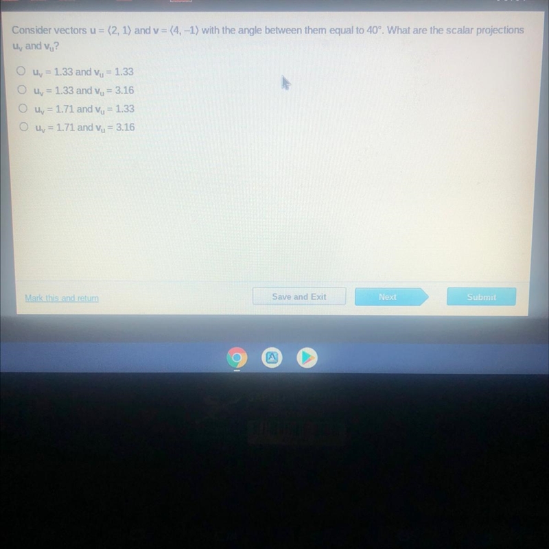 Consider vectors u = (2, 1) and v = (4, -1) with the angle between them equal to 40°. What-example-1