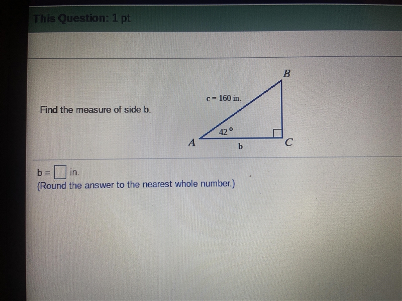 Find the measure of side b. (Round the answer to the nearest whole number)-example-1