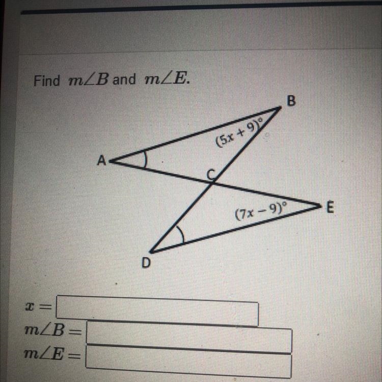 Find angle B and angle E-example-1