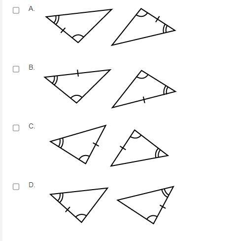 Which pair of triangles is congruent by ASA? Select all that apply.-example-1