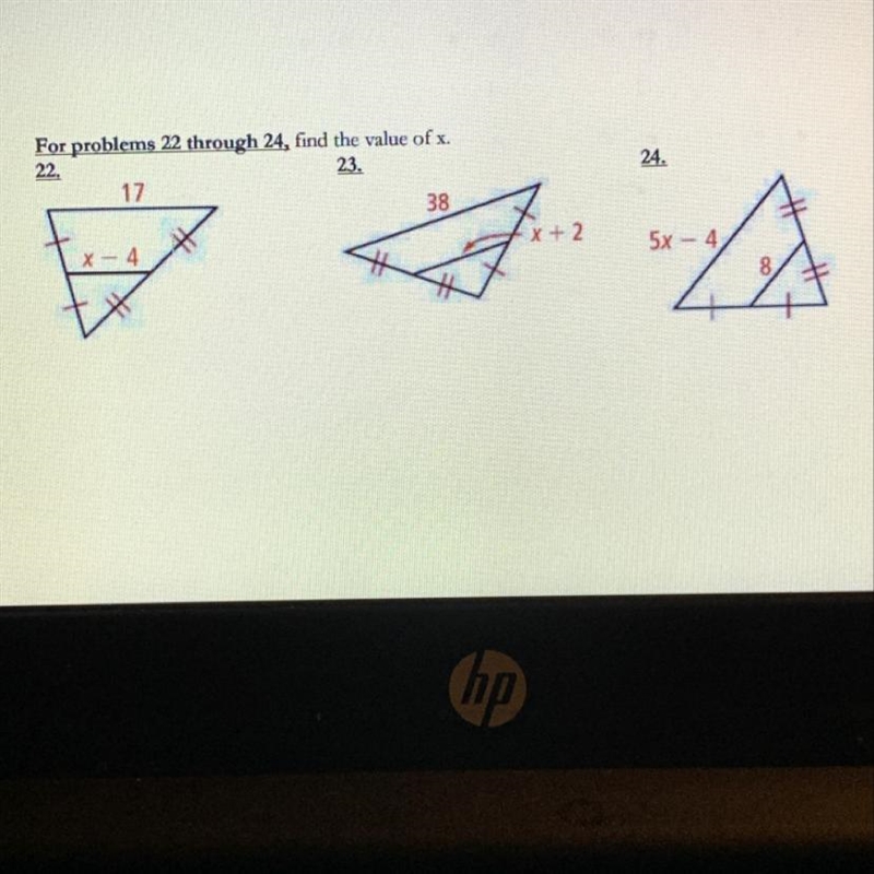 For problems 22 through 24, find the value of x.-example-1