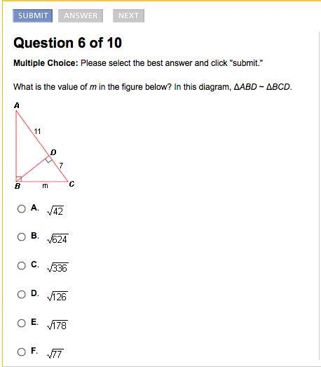 What is the value of m in the figure below? In this diagram, ΔABD ~ ΔBCD.-example-1