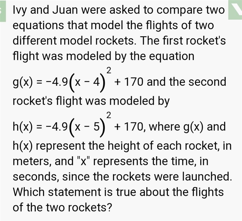 Which statement is true about the flight of 2 rockets?-example-1