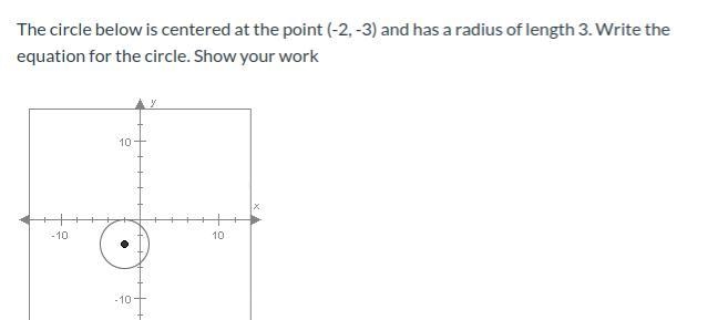 HELP!!! 30 pts! The circle below is centered at the point (-2, -3) and has a radius-example-1