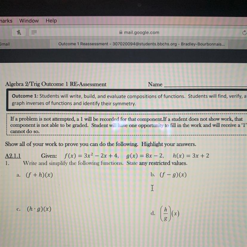 (f + h)(x) given f(x)= 3x-2x+4, g(x)= 8x-2, h(x)= 3x +2-example-1