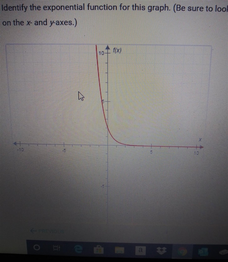 Identify the exponential function for this graph. (be sure to look at the scales on-example-1