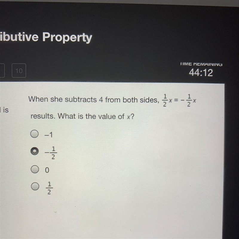 When she subtracts 4 from both sides, 1/2x=-1.2x result.What is the value of x-example-1