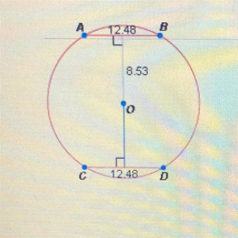 Question 6 of 10 What is the length of the blue segment in Oo below? 8.53 A. 8.53 units-example-1