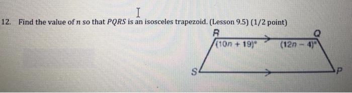 Find the value of n so that PQRS is an isosceles is an isosceles trapezoid-example-1