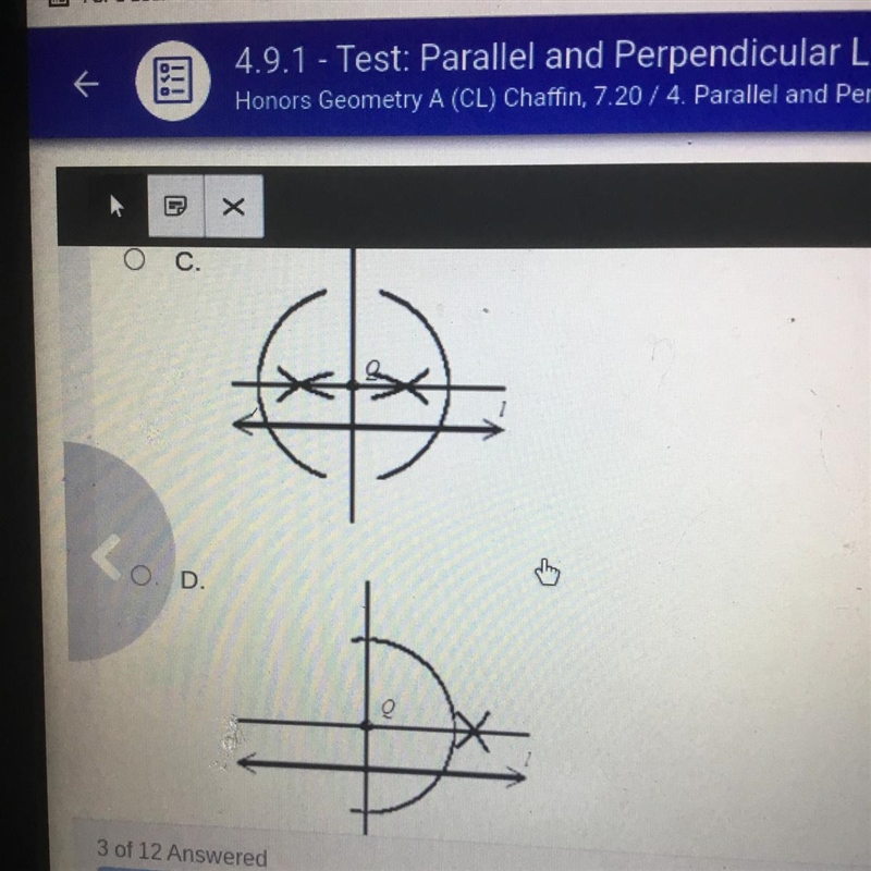 Which diagram suggests a correct construction of a line that is parallel to given-example-1