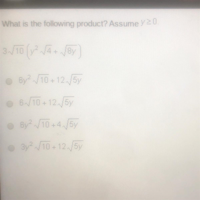 Which of the following product? assume y>0 3 square root(y^2 square root 4+ square-example-1