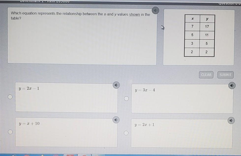 Which equation represents the relationship between the x-and y-values shown in the-example-1