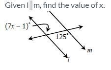 Question 15: Given l∥m, find the value of x.-example-1