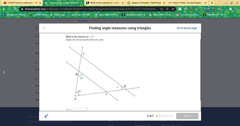 What is the measure of ∠x angles are not necessarily drawn to scale.-example-1