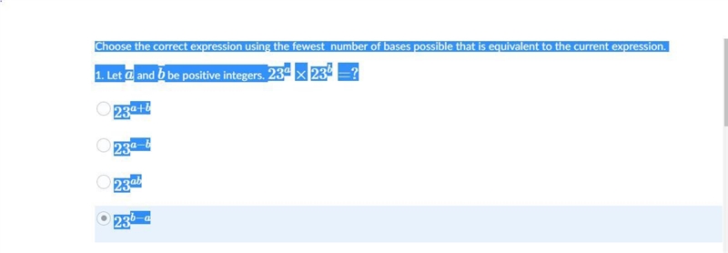 Please help Let a and b be positive integers. 23a×23b=?-example-1