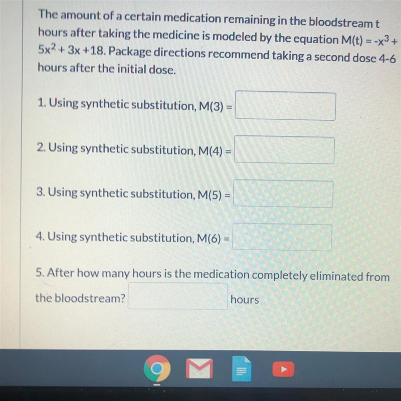 The amount of a certain medication remaining in the bloodstreamt hours after taking-example-1