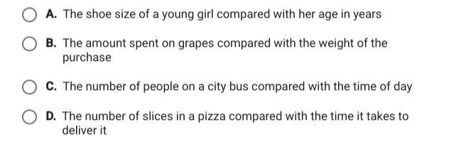 Which situation is most likely to show a constant rate of change-example-1