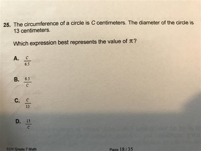 The circumference of a circle is C centimeters.The diameter of the circle is 13 centimeters-example-1