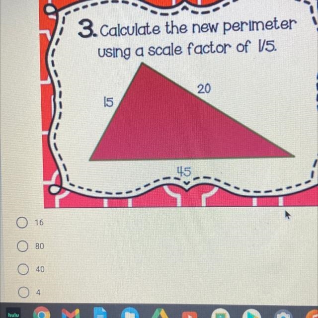 Calculate the new perimeter using a scale factor of 1/5 PLEASE HELP ASAP-example-1