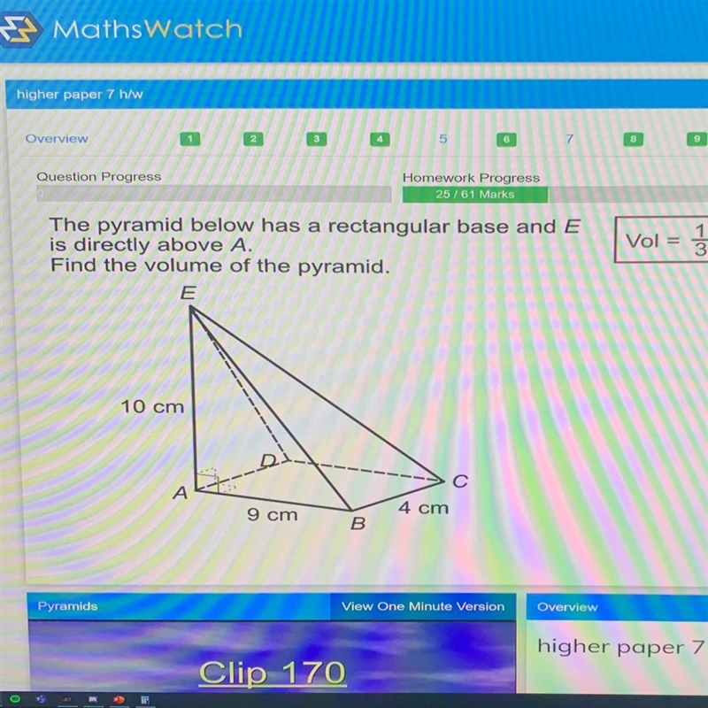 EXTRA POINTS The pyramid below has a rectangular base and E is directly above A. Find-example-1