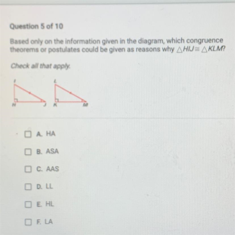 PLEASE HELP Based only on the information given in the diagram, which congruence theorems-example-1