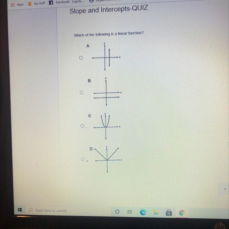 Which of the following is a linear function? А B C D-example-1