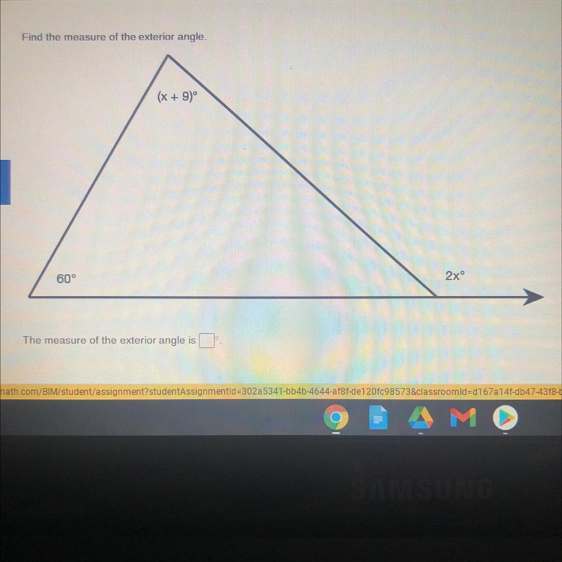 Find the measure of the exterior angle-example-1