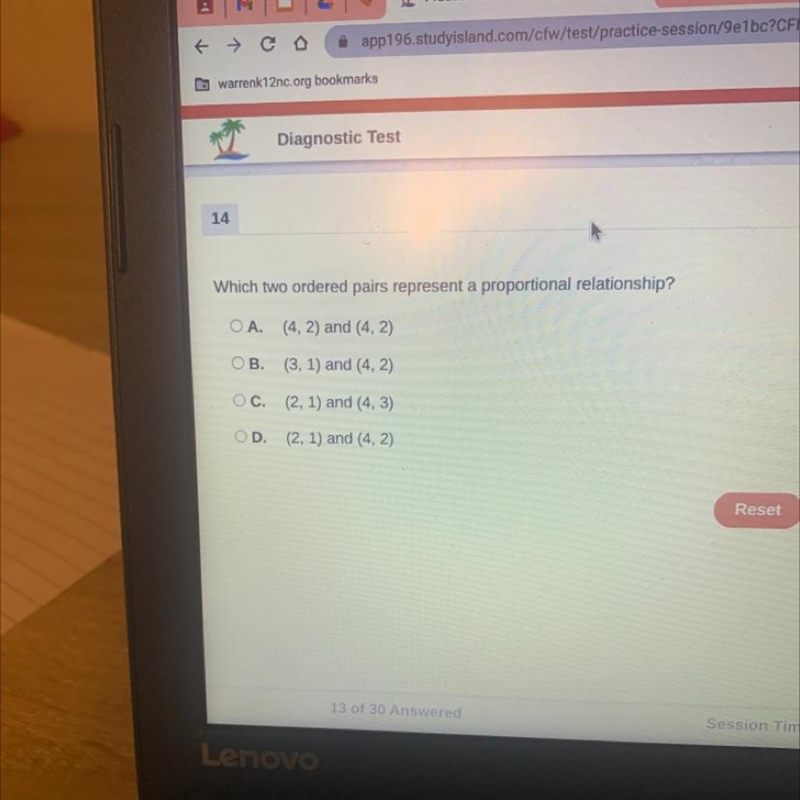 Which to ordered pairs represent a proportional relationship?-example-1