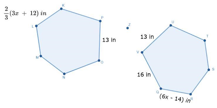 Given hexagon KLMNOP is congruent to hexagon QRSTUV. What is the measure of KL? 5.5 in-example-1