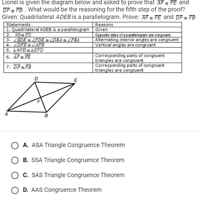 lionel is given the diagram below and asked to prove that affe and df fb. what would-example-1