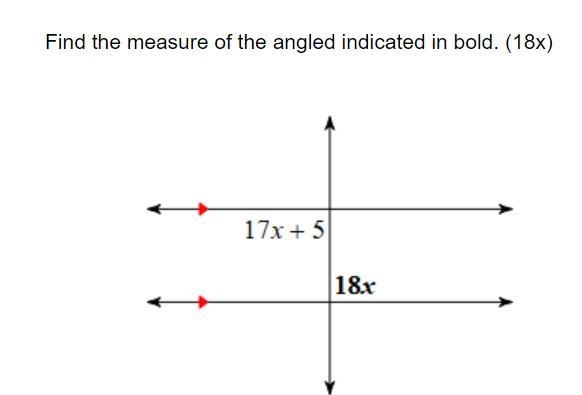 Find the measure of the angle indicated in bold. (18x) A.115∘ B.85∘ C.105∘ D.90∘-example-1