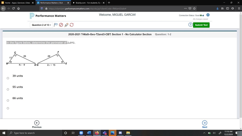 In the figure below, determine the perimeter of triangle EFG-example-1